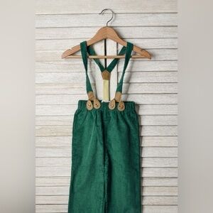 Mud Pie Green Cord Pants with Suspenders. Size 12/18 months Excellent Condition